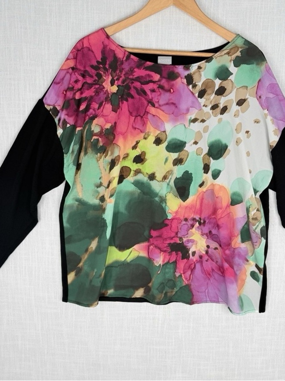Chico's Watercolor Floral Dolman Top - Pink, Green, Black